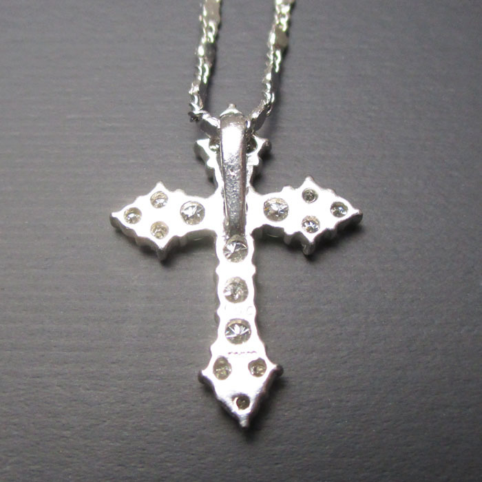  platinum Cross diamond necklace Pt900×K18WGmereD0.5ct 4.7g 40cm
