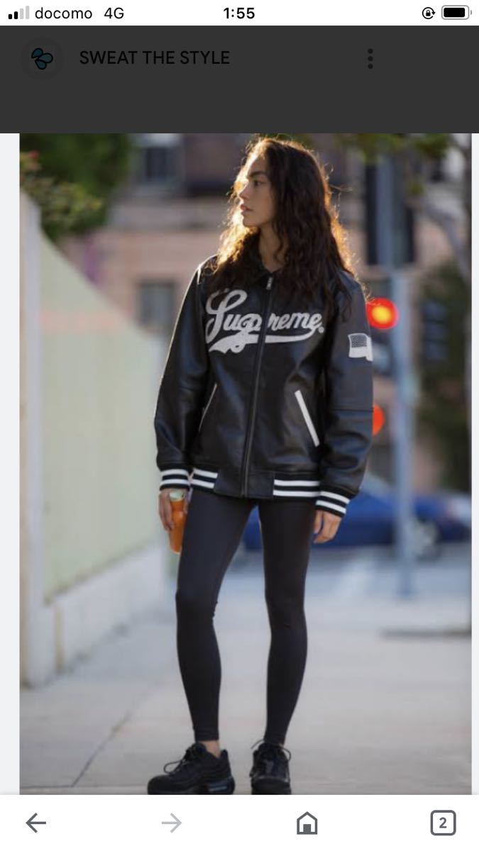 シュプリーム スタジャン レザー 黒 Mサイズ 未使用に近い VARSITY JKT