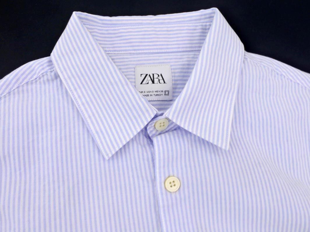 ZARA ザラ ストライプ 半袖 シャツ sizeS/白ｘ水色 ■◆ ☆ deb2 メンズ_画像2