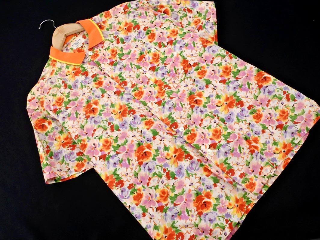  cat pohs OK BENETTON Benetton GOLF floral print short sleeves shirt size48/ orange x pink #* * deb5 men's 