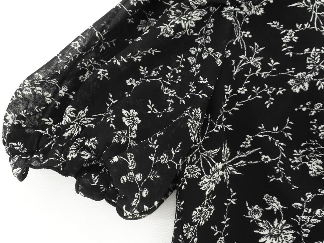 cat pohs OK MOUSSY Moussy floral print total pattern puff sleeve blouse shirt size1/ black #* * deb7 lady's 