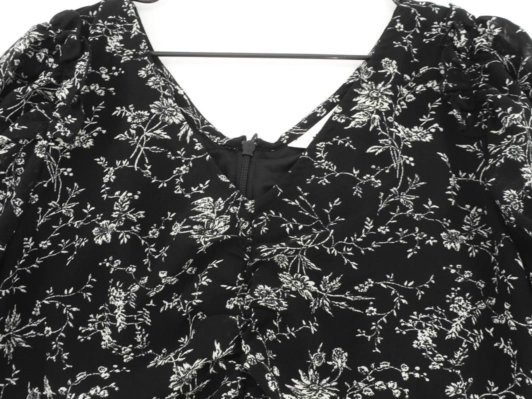  cat pohs OK MOUSSY Moussy floral print total pattern puff sleeve blouse shirt size1/ black #* * deb7 lady's 