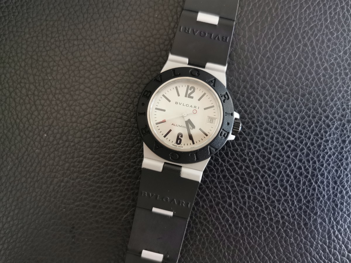 極美品 BVLGARI AL32A アルミニウム デイト クォーツ ボーイズ-