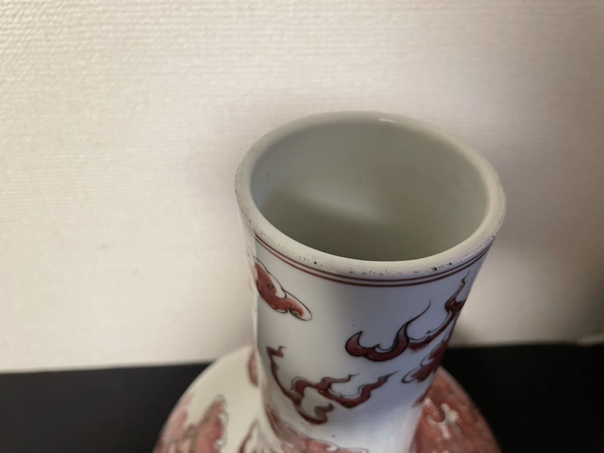 中国美術品 古玩 大清康熙年製在銘　釉裏紅花瓶　染付古美術 道具　高約37cm_画像7
