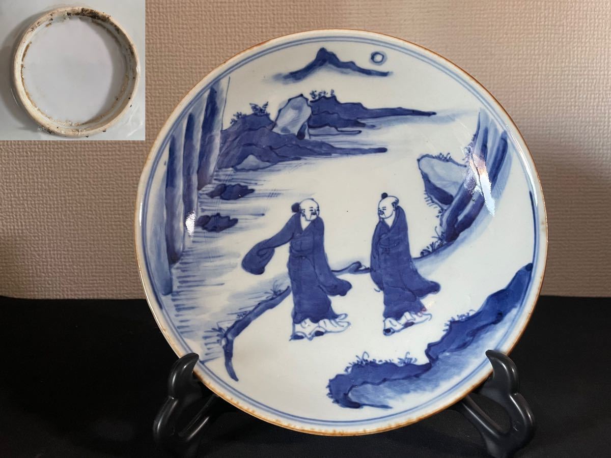 中国美術品 古玩 明清時代 染付人物大皿 道具 中皿 時代物 | www