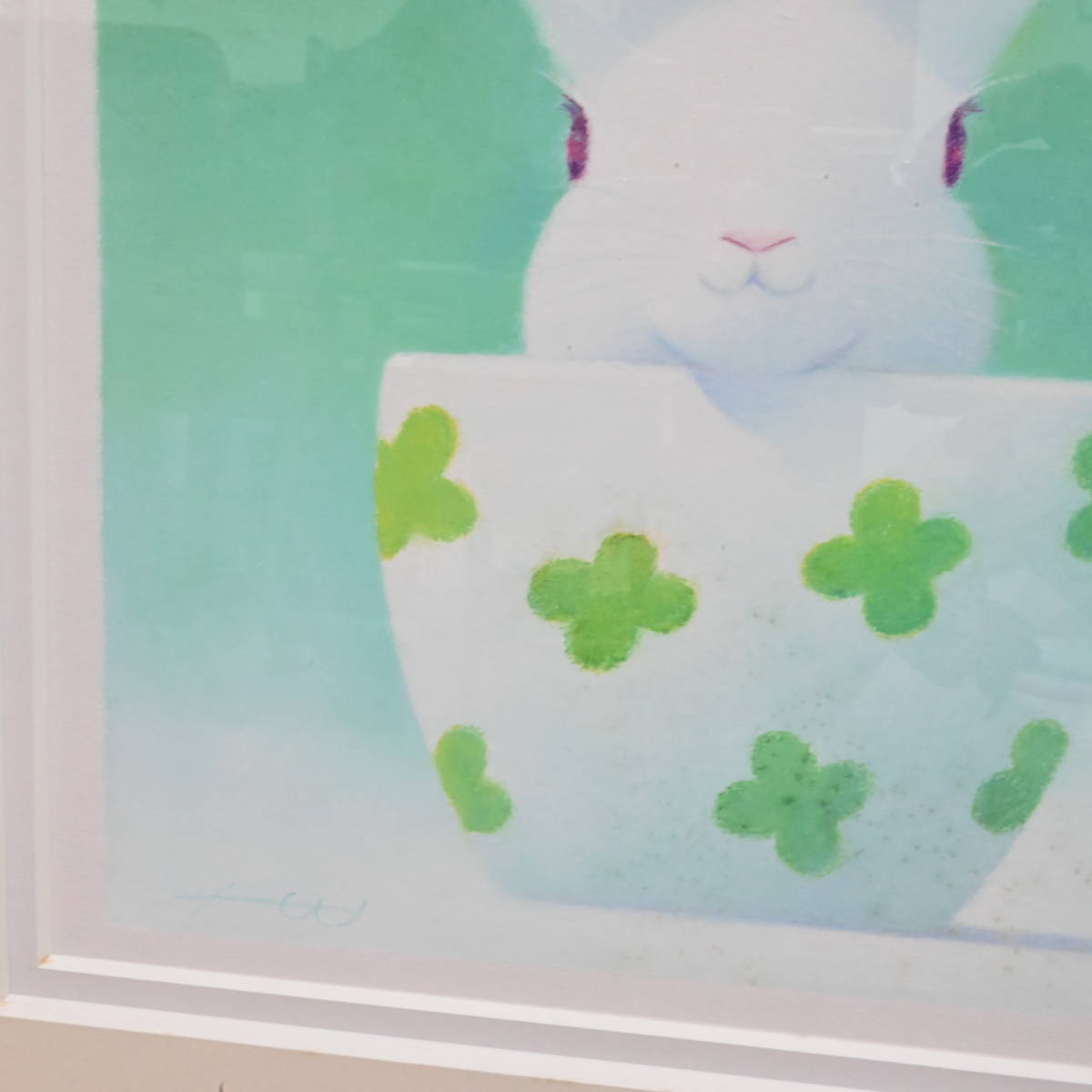 〇0298 渡辺宏 パステル画 ハートフルフレンズ うさぎ 額裏にサイン