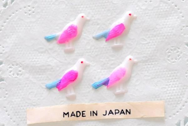 バード 鳥 ジャパン ヴィンテージ カボション ハンドメイド 日本製 レトロ ハンドメイド アクセサリー パーツ 16mm 4個_可愛い小鳥のカボション4個セットです