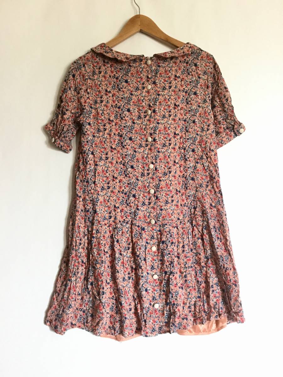 * NICE CLAUP small floral print rayon One-piece short sleeves . minute sleeve circle collar pink back button ... button lining equipped 