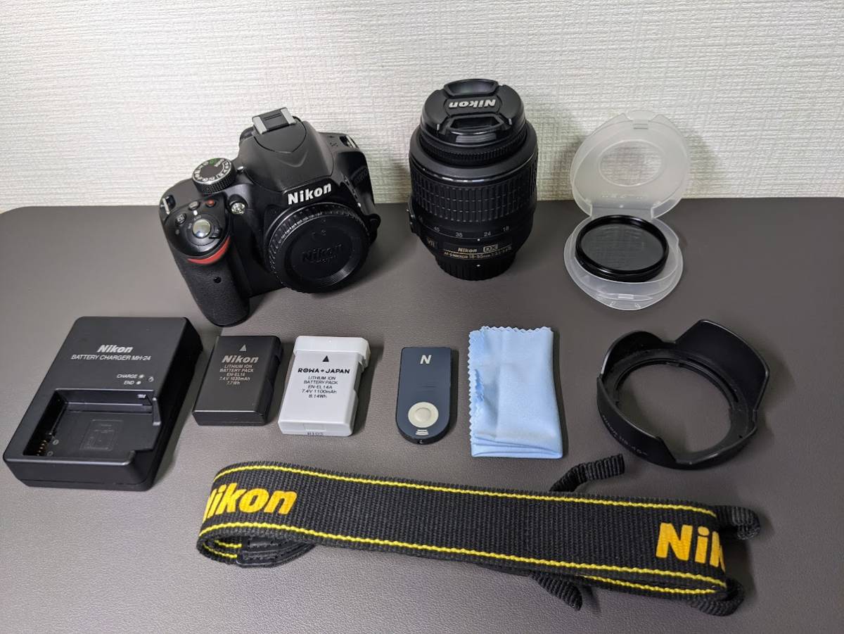 美品】Nikon ニコン D3200 レンズキット 18-55mm (バッテリー2個、充電器、リモコン、偏光フィルター、その他) 
