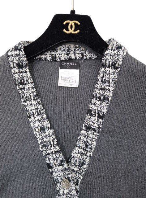 シャネル CHANEL ツイード ニット カーディガン ココマークボタン 04P