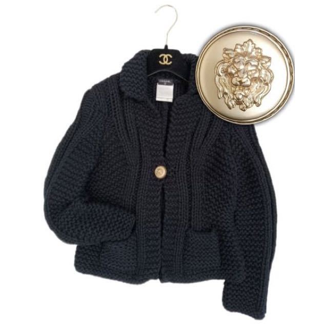 シャネル CHANEL ニットジャケット ブルゾン 獅子ボタン ライオン 黒