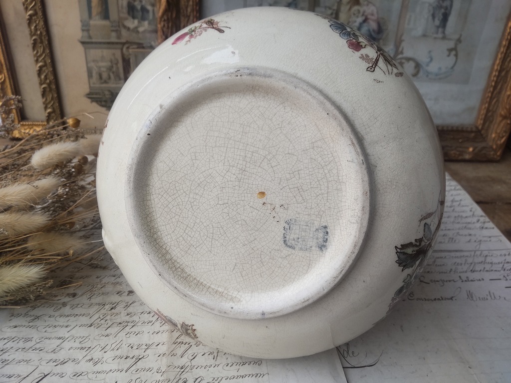 ☆フランス アンティーク 花絵 ピッチャー 水差し 陶器 1900年 ☆