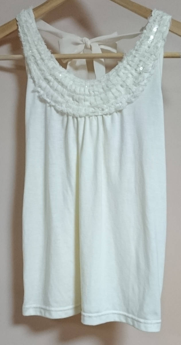 laboratory work [labolato Lee Work ] halter-neck tank top /M size 09/ spangled / white group / cream / no sleeve / old clothes 