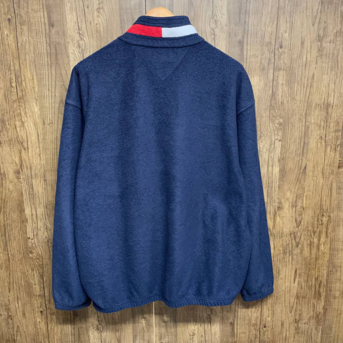 TOMMY HILFIGER トミーヒルフィガー フリースプルオーバー ハーフジップ ネイビー ロゴ メンズ XL 90s ヴィンテージ_画像2