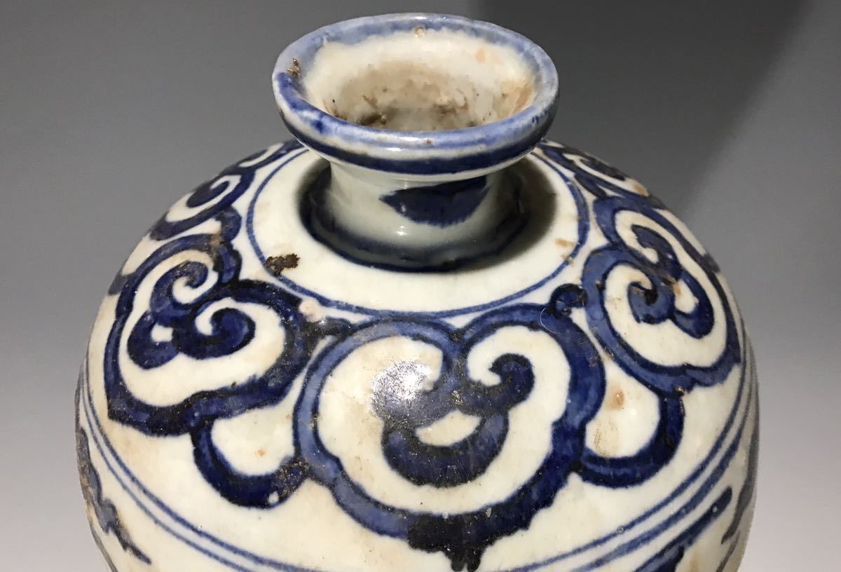 中国美術 唐物コレクター 明時代 染付鳳凰文梅瓶 箱付 時代物