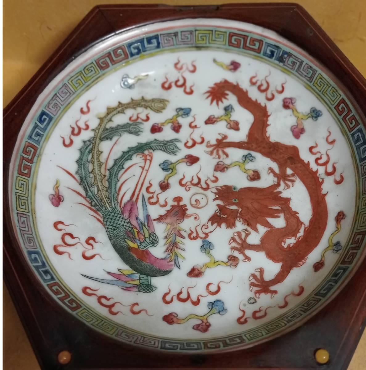 清代 粉彩 龍紋 大清乾隆年製 銘 紫檀箱 唐木箱 清代保証 本物保証