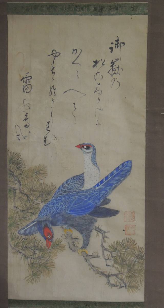 江戸時代　古画　鳥松　肉筆_画像1