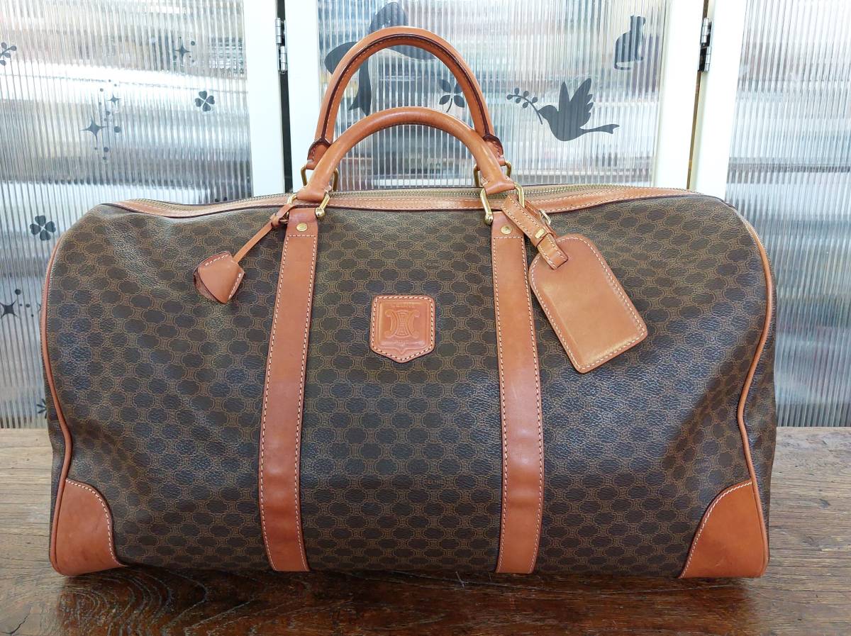 CELINE セリーヌ マカダム柄 PVC レザー ボストンバッグ トラベル 旅行