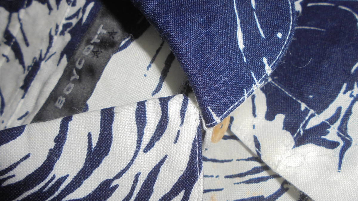  Boycott BOYCOTT flax cardigan .M navy linen made in Japan total pattern 