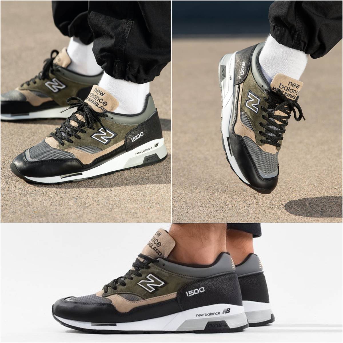 NB直営店限定 UK製 NEW BALANCE M1500FDS オリーブ×ブラック×ベージュ×グレー US9D 27cm 30th記念 スエード 新品 イギリス製 英国製の画像9