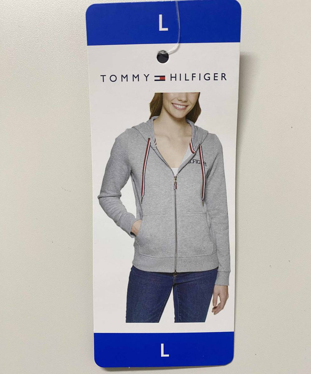 新品 XL ★ Tommy Hilfiger トミーヒルフィガー フルジップ パーカー 裏起毛 US-L グレー レディース フーディ上着 ジップ 大きいサイズ_画像9