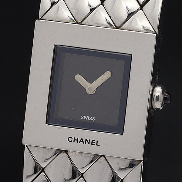 良品□CHANEL シャネル 腕時計 マトラッセ スクエア ブラック レディース-