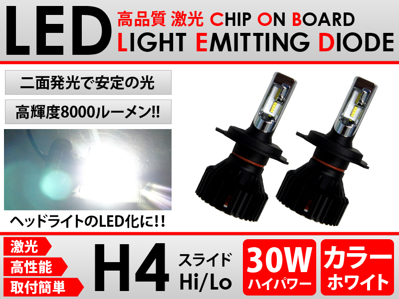 LED 8000LM T8 冷却ファン内蔵 ヘッドライト H4 30W 高輝度 車検対応の6500K ハイパワー_画像1