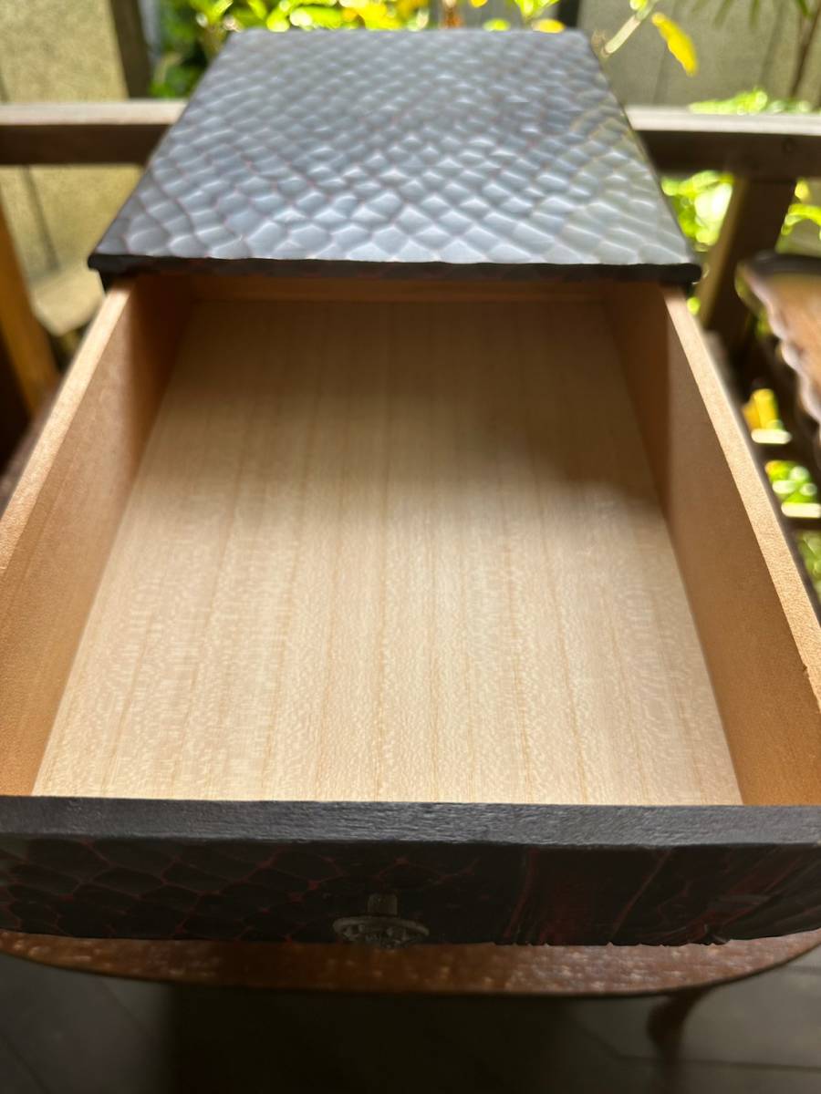 昭和レトロ 鎌倉彫 小引き出し 小物入れ 3段 収納棚 木製 和家具 箪笥 伝統工芸 売り切り!