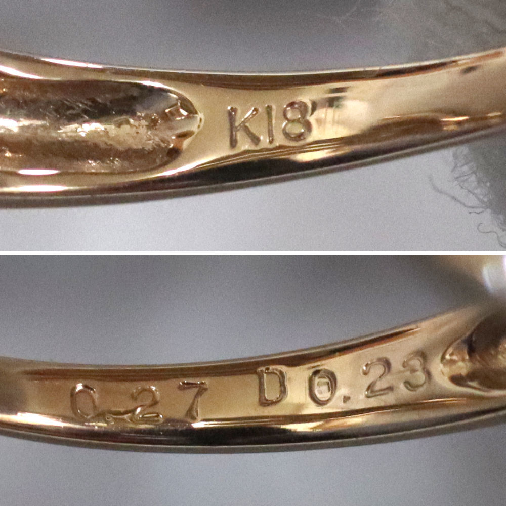 K18PG diamond ring D0.27 D0.23 2.7g #11.5