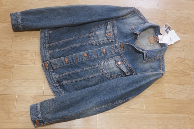 G610　即決　新品　Nudie Jeans ヌーディージーンズ　オーガニックコットン　ユーズド加工 デニムジャケット　S　￥33.000 + 税_画像1