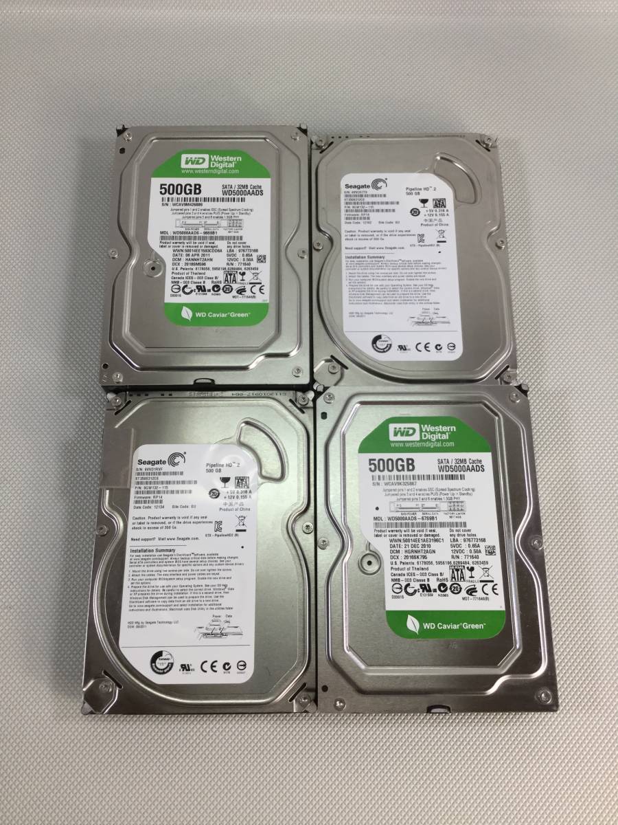 S1400●4台まとめ HDD WesternDigital/WD5000AADS Seagate/ST3500312CS 500GB 【フォーマット済】_画像1