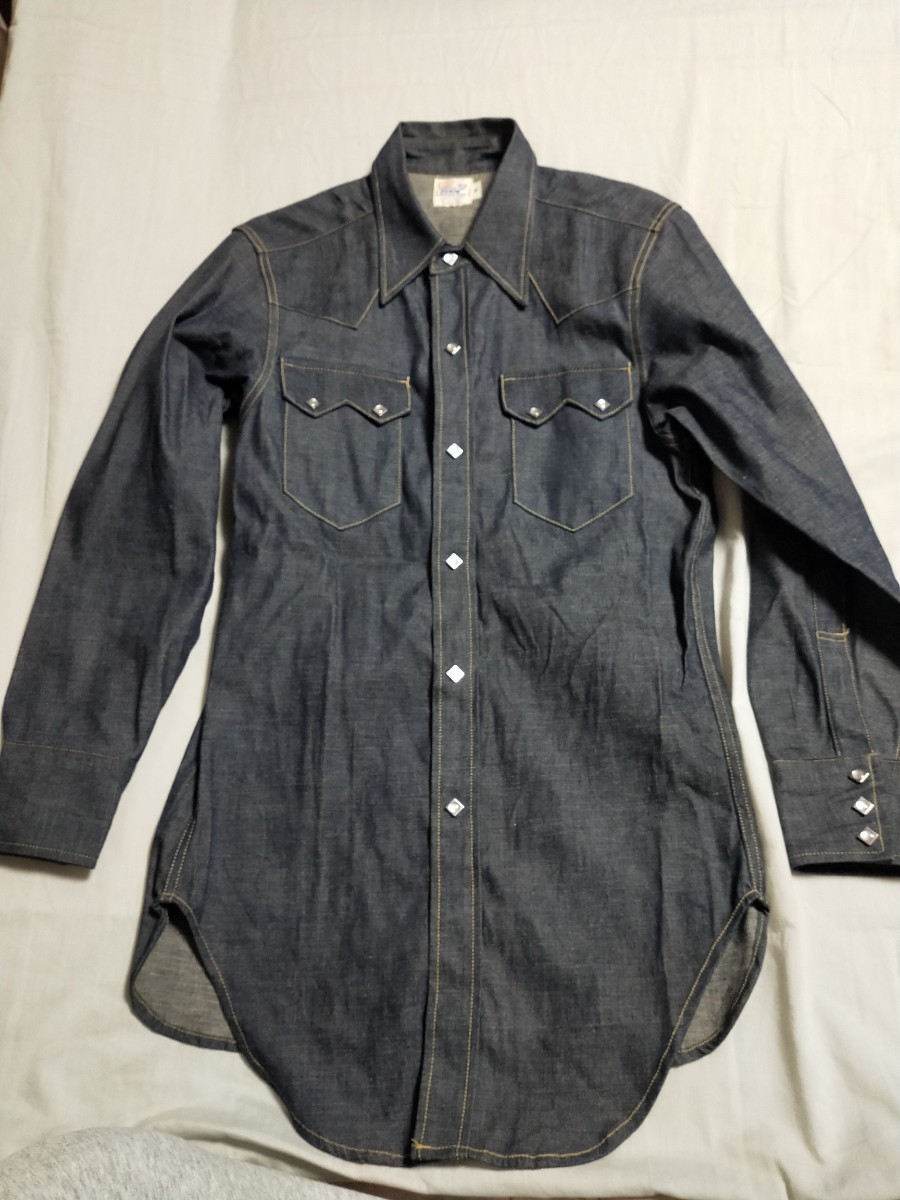 【送料520円】 00年製 濃紺 美品 日本製 LEVI'S ショートホーン デニムシャツ S 36 61504-53 リーバイス 復刻 長袖シャツの画像1