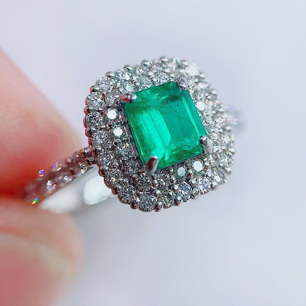 ☆0.57ct☆エメラルド0.48ctダイヤモンドプラチナリング指輪 | www
