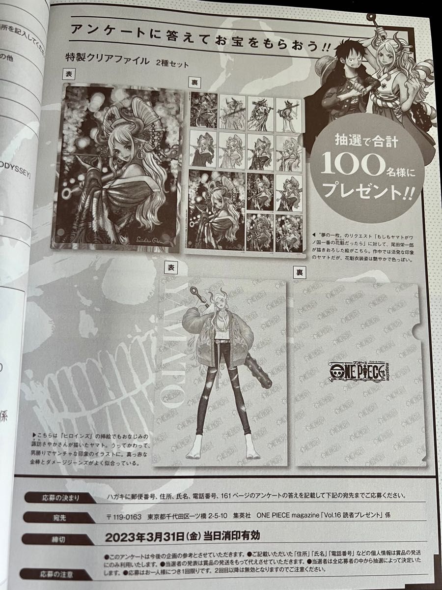 ワンピースマガジン Vol 16 ヤマト クリアファイル 限定100名当選品