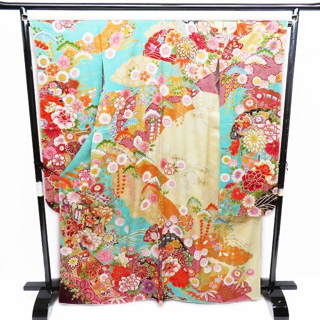 ☆きもの北條☆ 振袖 襦袢 付き 2点 セット 花模様 扇子 地模様