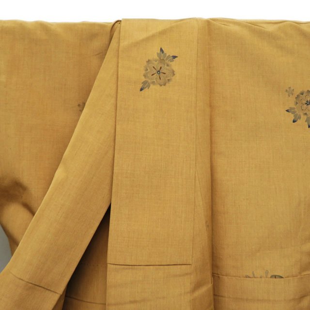 紬 着物 中古 正絹 単衣 カジュアル 桜の図 土色 身丈158cm 裄63cm M きもの北條 A849-2_画像5