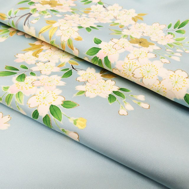  special selection Nagoya obi used recycle silk casual brand new salt . Ginza new pine kimono wrapping paper attaching Sakura. map light blue white color gold kimono north .A868-18