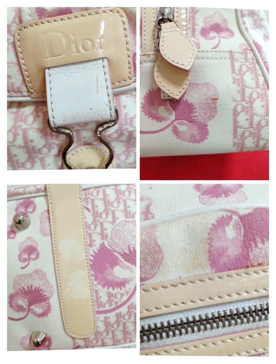 美品 希少 Dior 花柄 ピンク トロッター ハンドバッグ 美品 希少 Dior 花柄 ピンク トロッター ハンドバッグ