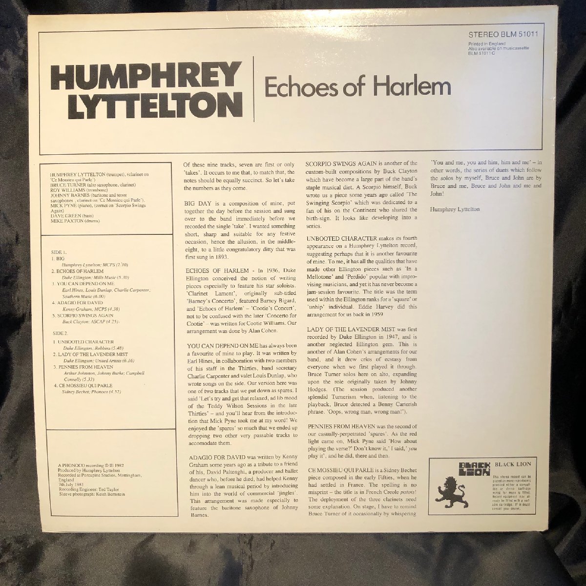 Humphrey Lyttelton / Echoes Of Harlem LP Black Lion Records_画像2