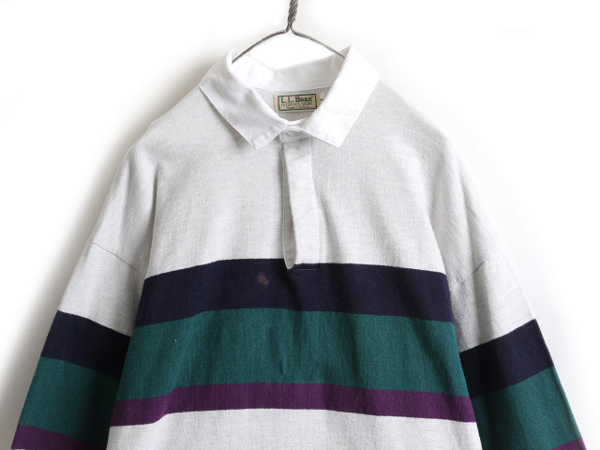 80s USA制 ■ エルエルビーン ボーダー 長袖 ラガー シャツ ( メンズ L ) LLビーン 80年代 ビンテージ LLBEAN 長袖シャツ ラグビーシャツ