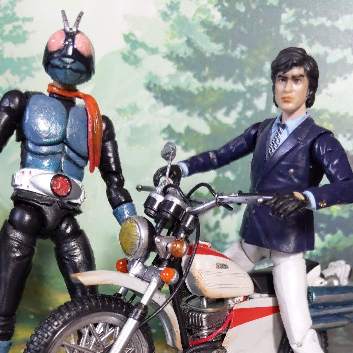 仮面ライダー旧１号・本郷猛・サイクロン号（オープニングVer.）掌動SHODO カスタマイズ、リペイント品　BANDAI