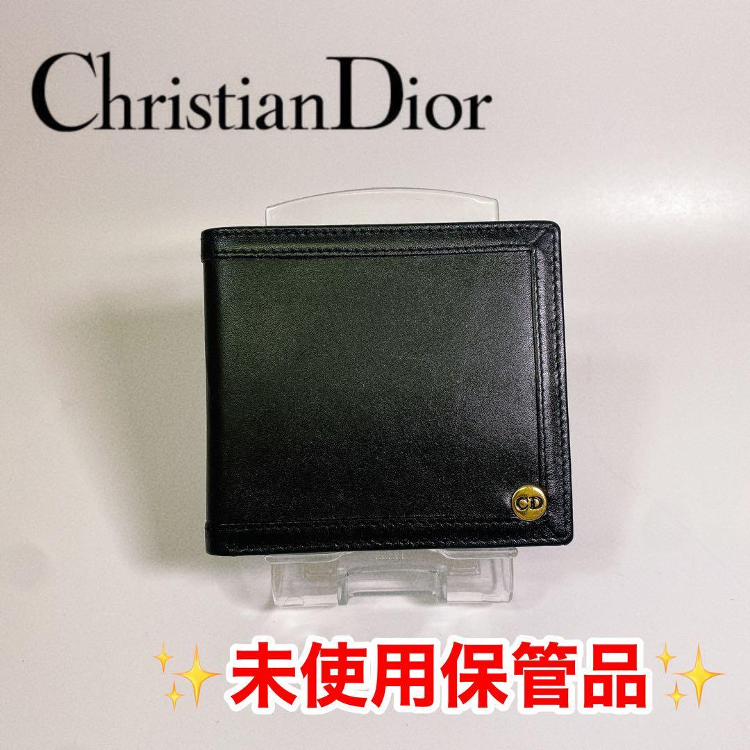極美品 クリスチャンディオール 折り財布 CD 金具 レザー アイコン 黒-