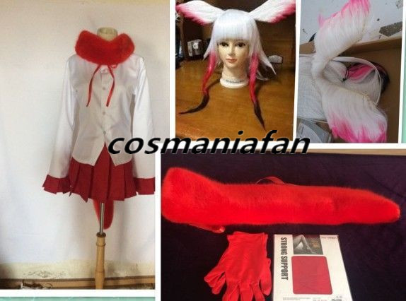 コスプレ衣装 けものフレンズ トキ風+ウィッグ、靴下、手袋、頭の羽カチューシャ 全セット