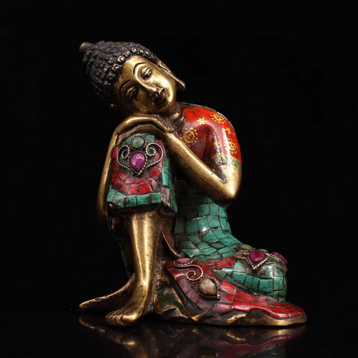 銅製・寶石嵌・彩繪・描金・自在度母像『収蔵家蔵』置物・古賞物・古