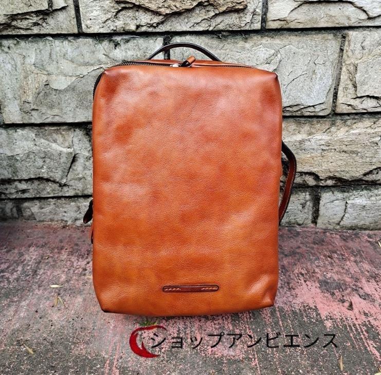 人気美品☆ヌメ革 ビジネスリュック 本革 デイバッグ メンズバッグ