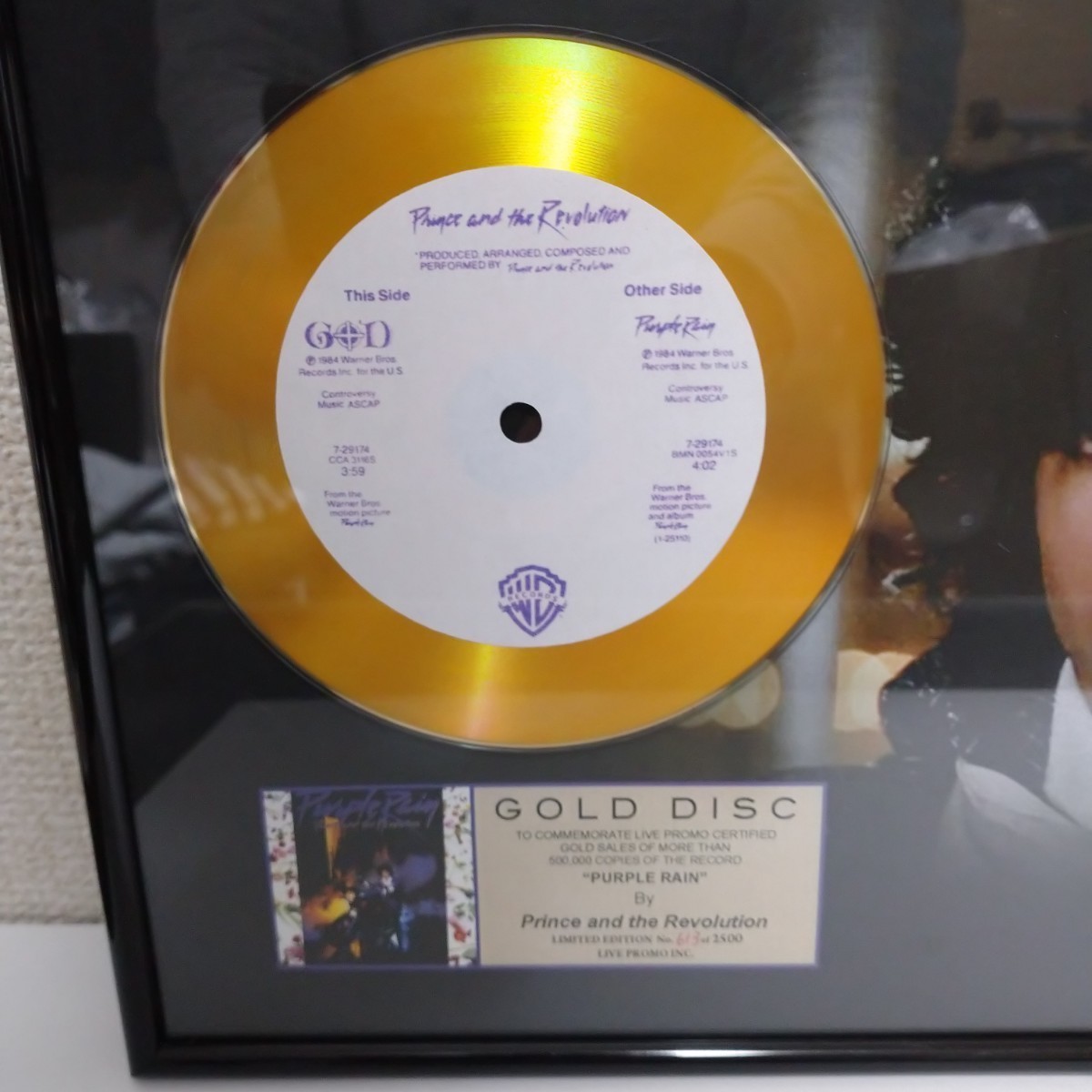 Prince プリンス パープルレイン ゴールドディスク GOLD DISC PURPLE RAIN 613/2500 シリアルナンバー 限定品 グッズ パープル・レイン