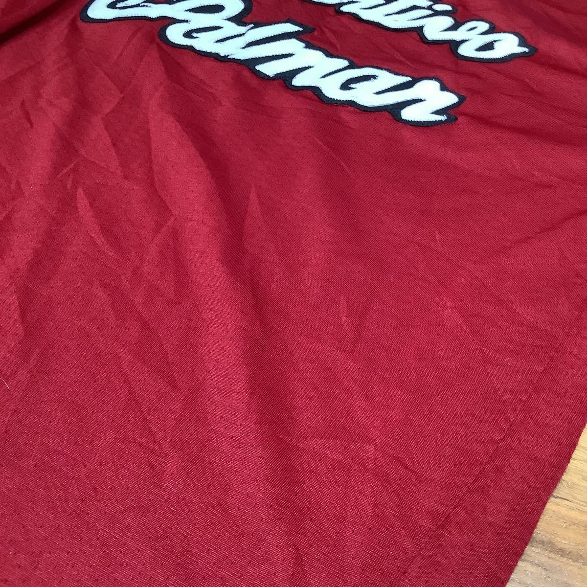 349.ナイロンTシャツ古着アメカジアメリカUSA買付けスポーツベースボールサイズM位レッドダメージありB品_画像7