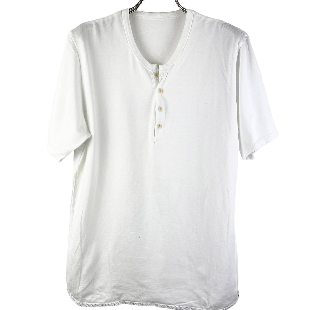 VISVIM(ビズビム) Collarless Bottom Cotton T Shirt (white) 3ひ
