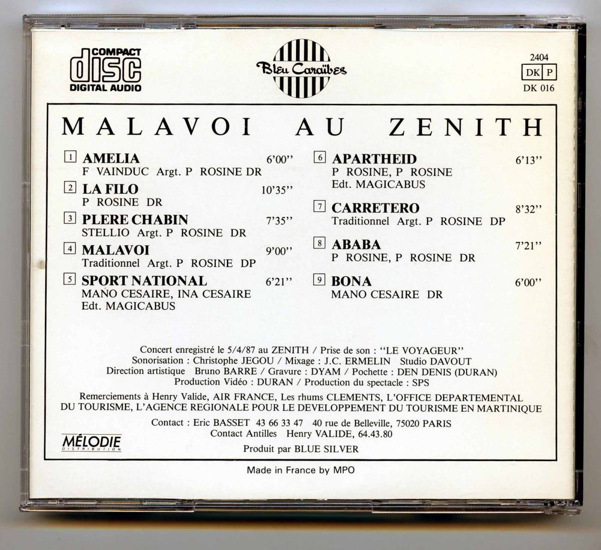 Malavoi（マラヴォワ）CD「Au Zenith」フランス盤 2404 DK 016 オリジナルは1987年発表_画像2