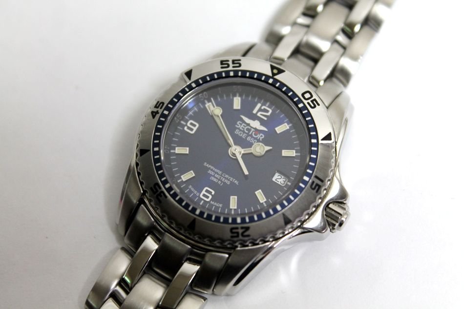 動作品 SECTOR レディース 腕時計 SGE650 3針 デイト SS 女性用 クォーツ 青系 ブルー系 シルバー系 セクター 中古 USED品 リサイクル